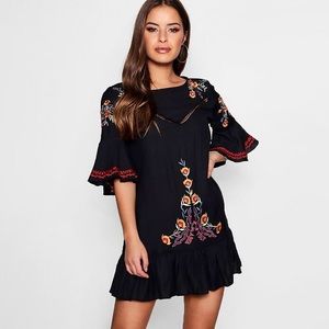 Boho Petite mini smock embroidered dress